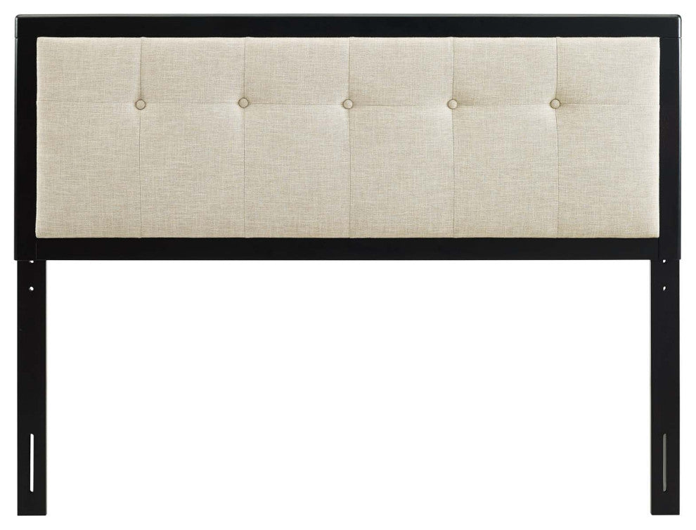 Draper Tufted Queen Fabric and Wood Headboard Black Beige