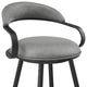 Gardenia Swivel Stool With Black Iron Frame and Faux Leather, Vintage Gray, Bar Height