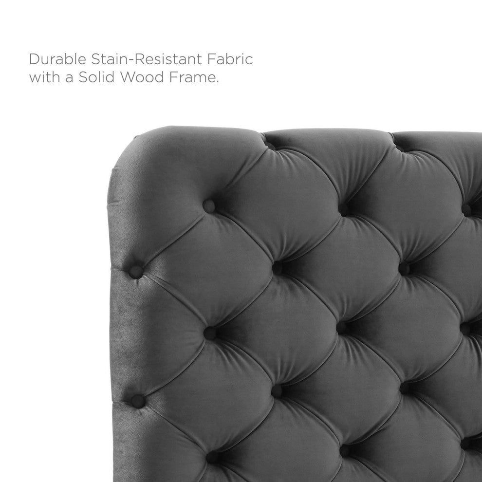 Tufted Headboard, Twin Size, Velvet, Dark Gray, Modern Contemporary