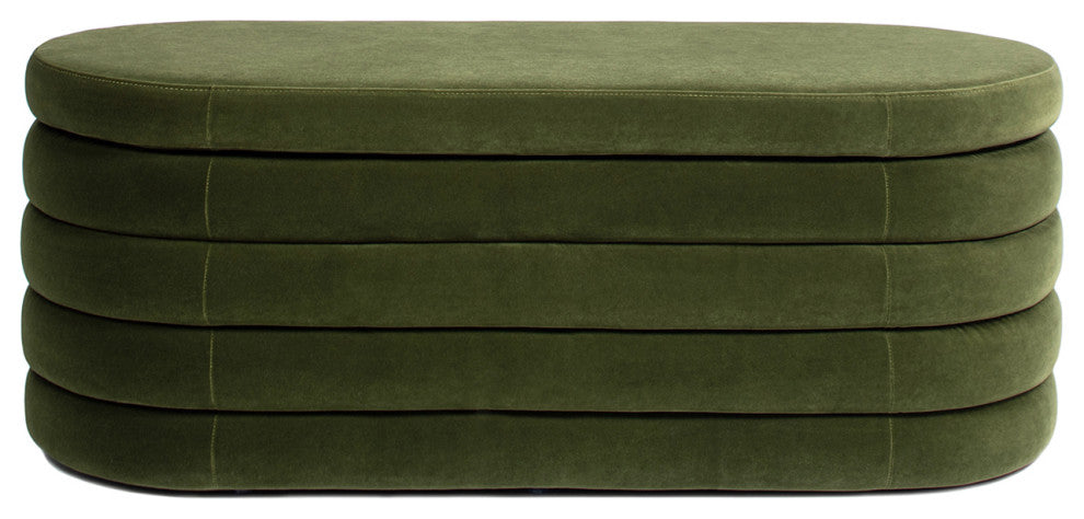 Fuji 49" Upholstered Oval Storage Bench, Olive Green
