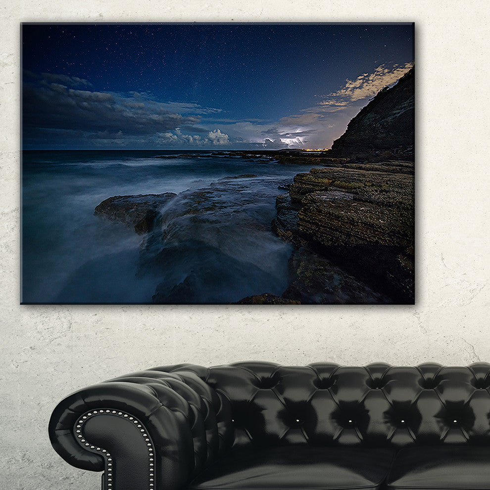"Rocky Blue Ocean At Nighttime" Seashore Canvas Print, 40"x30"