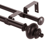 Round Urn Adjustable Double Curtain Rod Set, 5/8", Bronze, 84"-120"