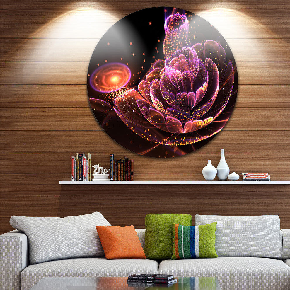 Fractal Flower Illuminated Purple Art, Floral Round Wall Art, 36"