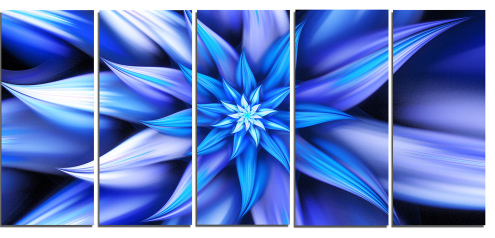 Dancing Blue Flower Petals, Floral Canvas Art Print, 60"x28", 5 Panels