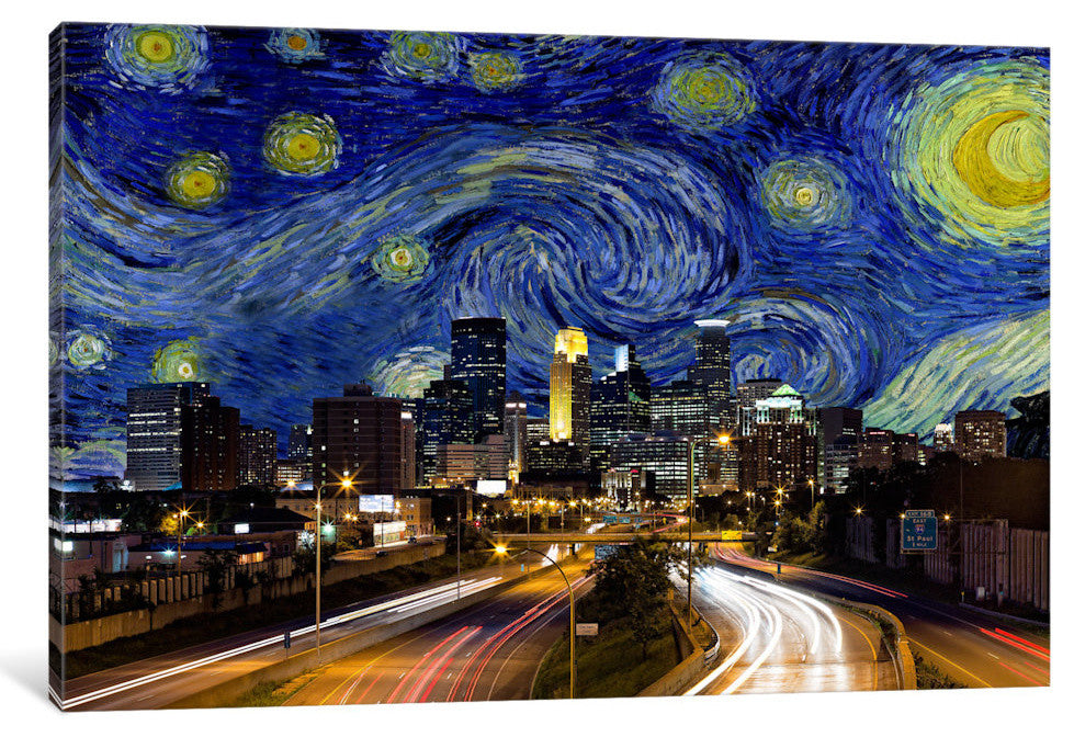 "Minneapolis, Minnesota Starry Night Skyline" by iCanvas, 40x26x1.5"