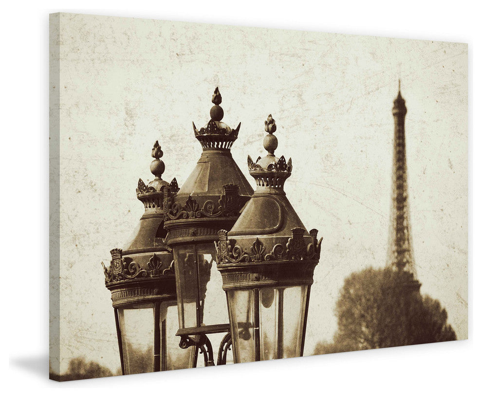 "Lamps and Eiffel Tower" Painting Print on Wrapped Canvas