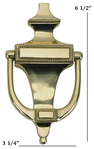 Rope Door Knocker 6-1/2", Polished Brass
