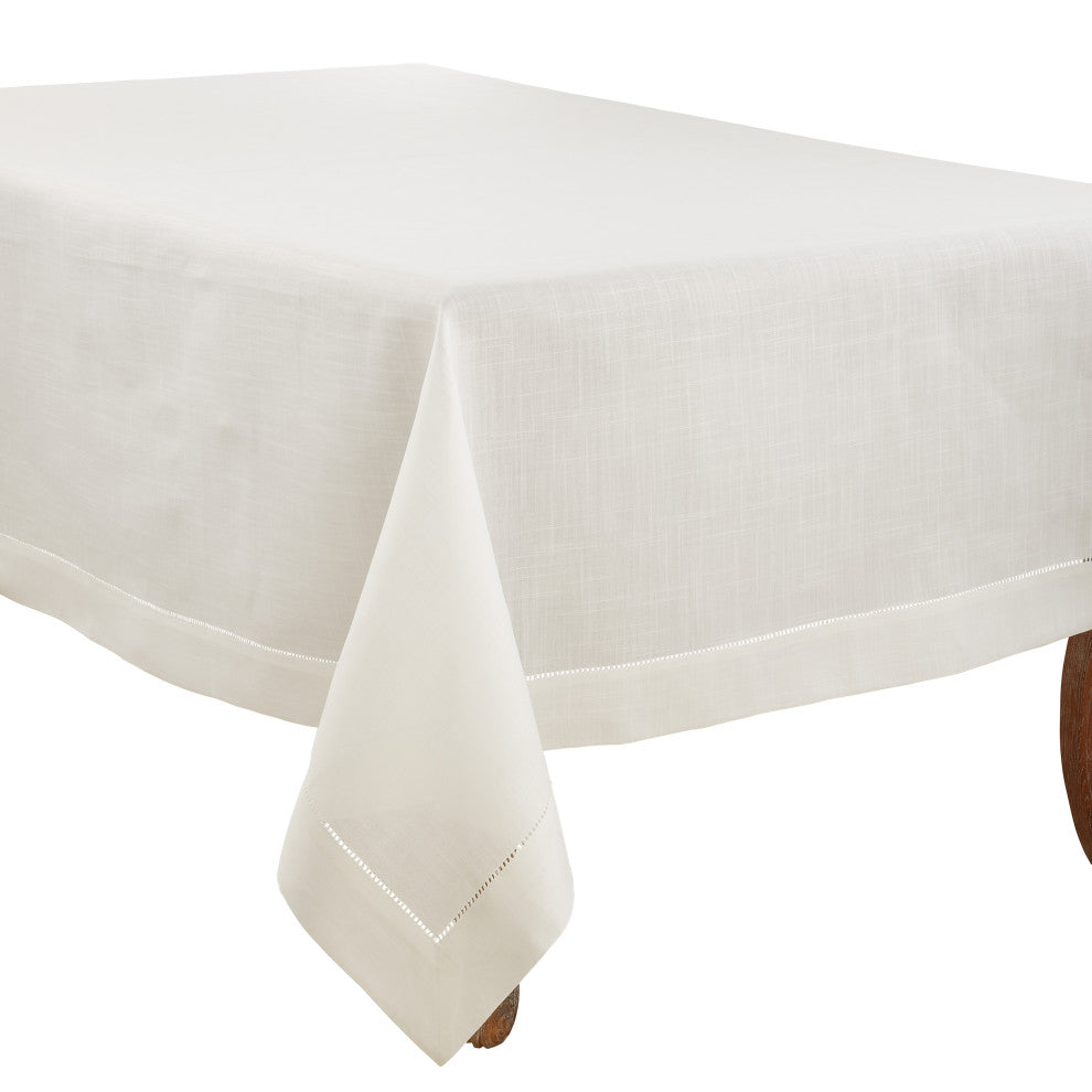 Tablecloth With Hemstitched Border Design, Ivory, 70"x180"