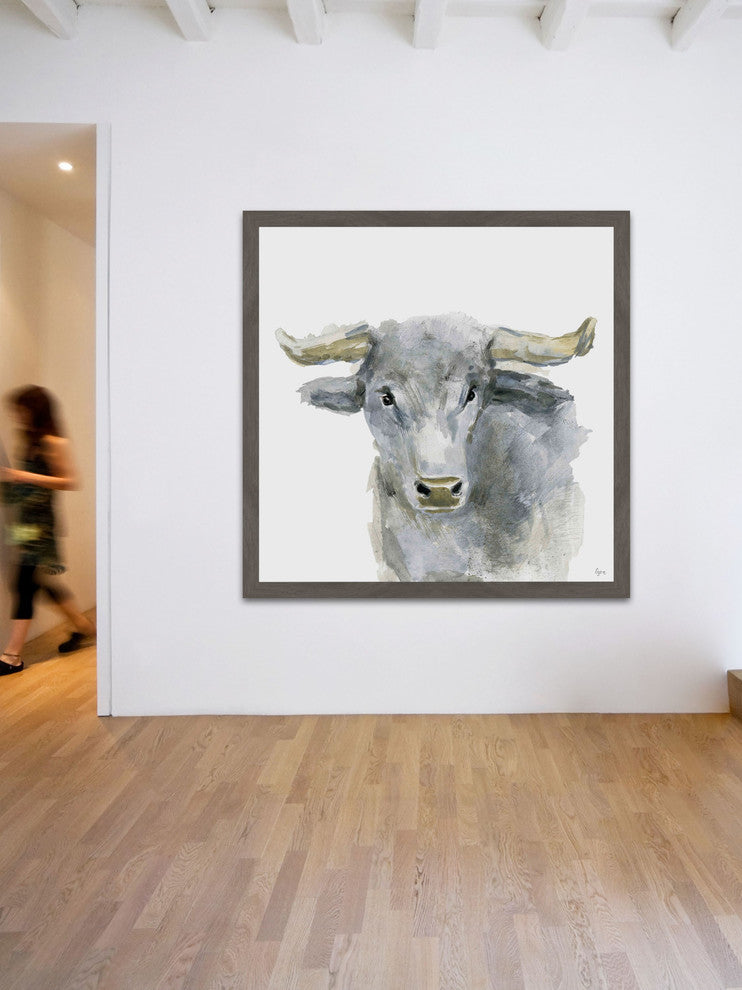 "Opinionated Bull" Framed Painting Print, 32"x32"