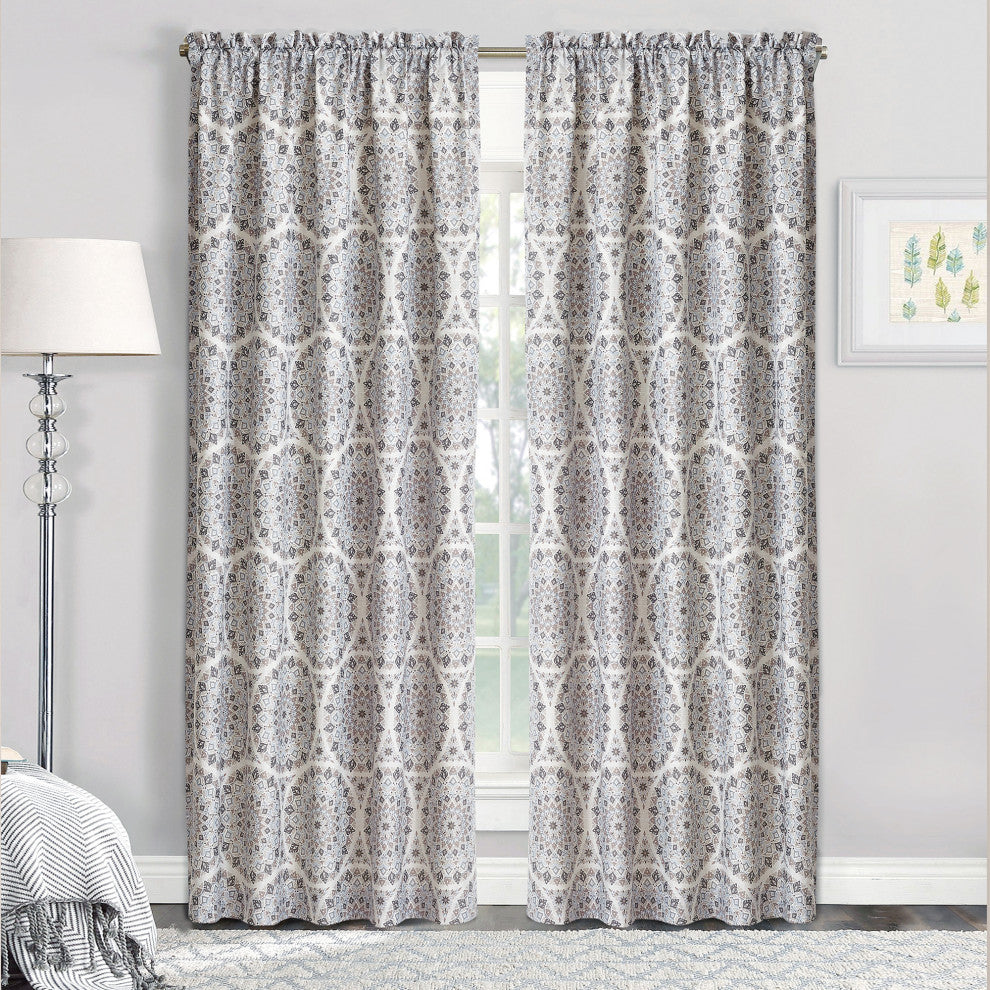 Tribal Medallion 2 Piece Curtain Set, Gray, 2 Panels, 60"x84"