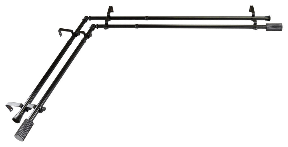 Cedar 13/16 inch Double Corner Window Curtain Rod, Black, 48-84"