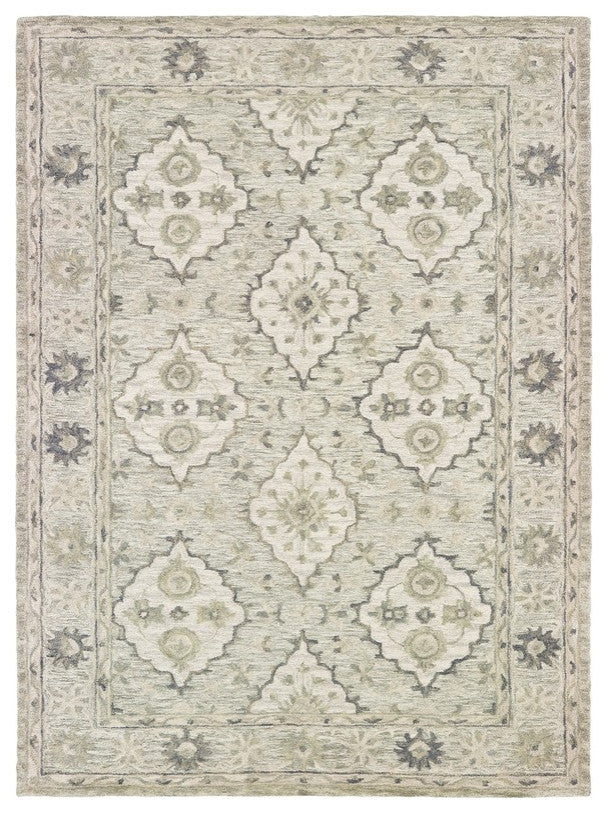5" x 8" Pale Green and Cream Decorative Area Rug