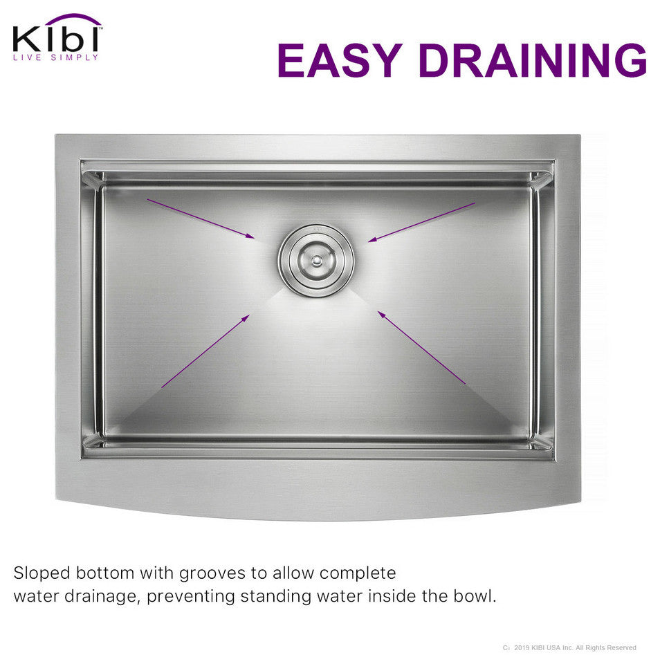 KIBI Farmhouse Apron Single Bowl Stainless Steel Workstation Kitchen Sink, 30"