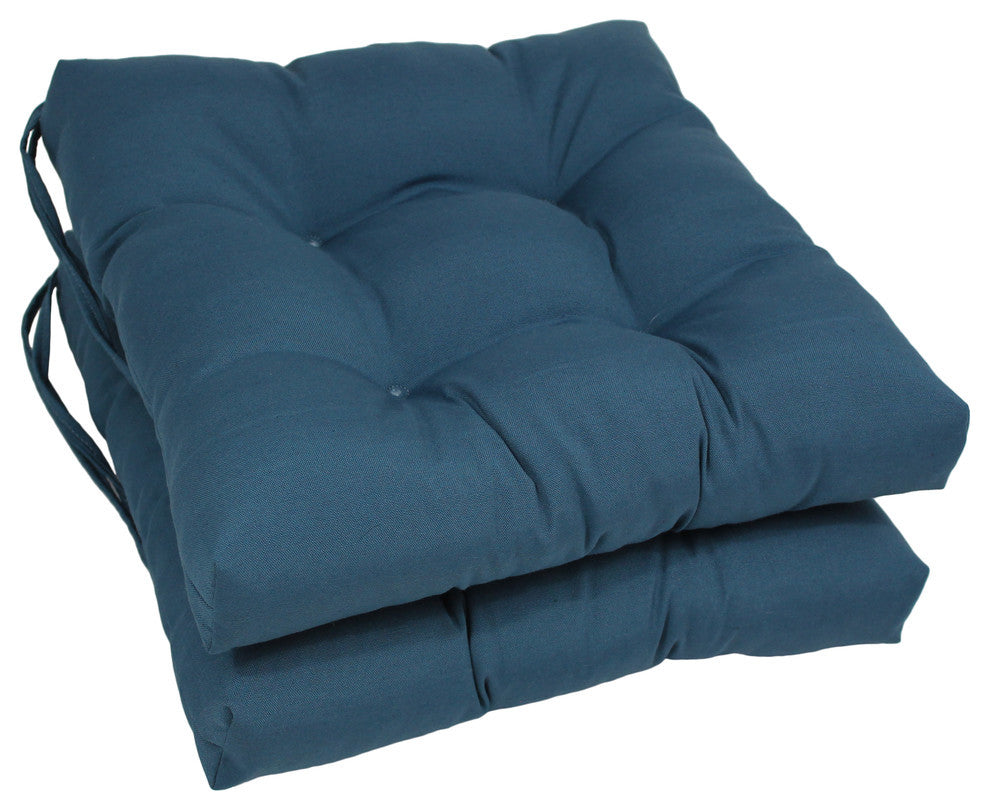 16" Solid Twill Square Tufted Chair Cushions, Set of 2, Indigo