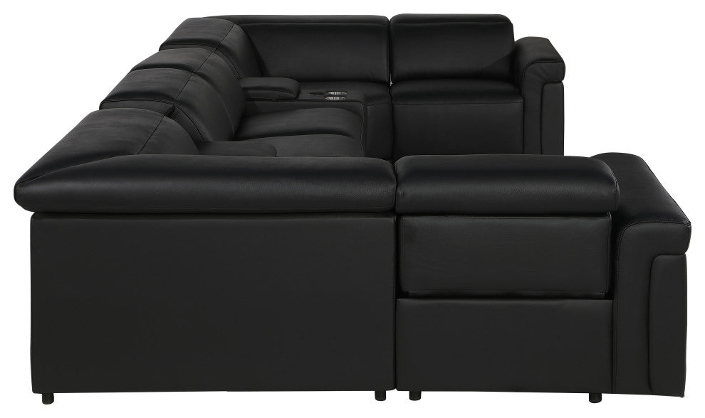 GIOVANNI 8-Piece 2-Power Reclining Italian Leather Sectional, Black