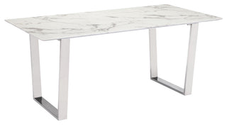 White Marble Top Modern Dining Table, Metal Base