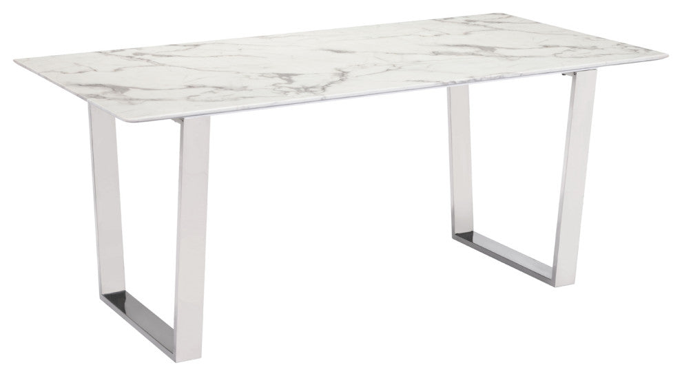 White Marble Top Modern Dining Table, Metal Base