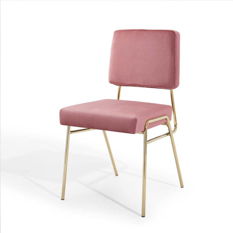 Side Dining Chair, Velvet, Metal, Gold Pink, Modern, Cafe Bistro Restaurant