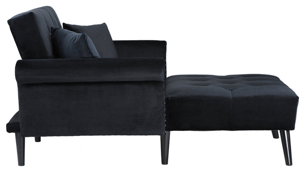 Modern Velvet Fabric Recliner Sleeper Chaise Lounge - Futon Sleeper Chair, Black