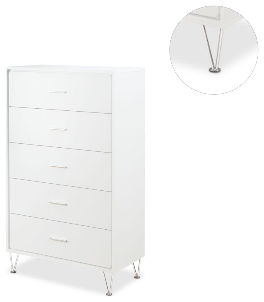 5 Drawers Chest With Metal Legs, White
