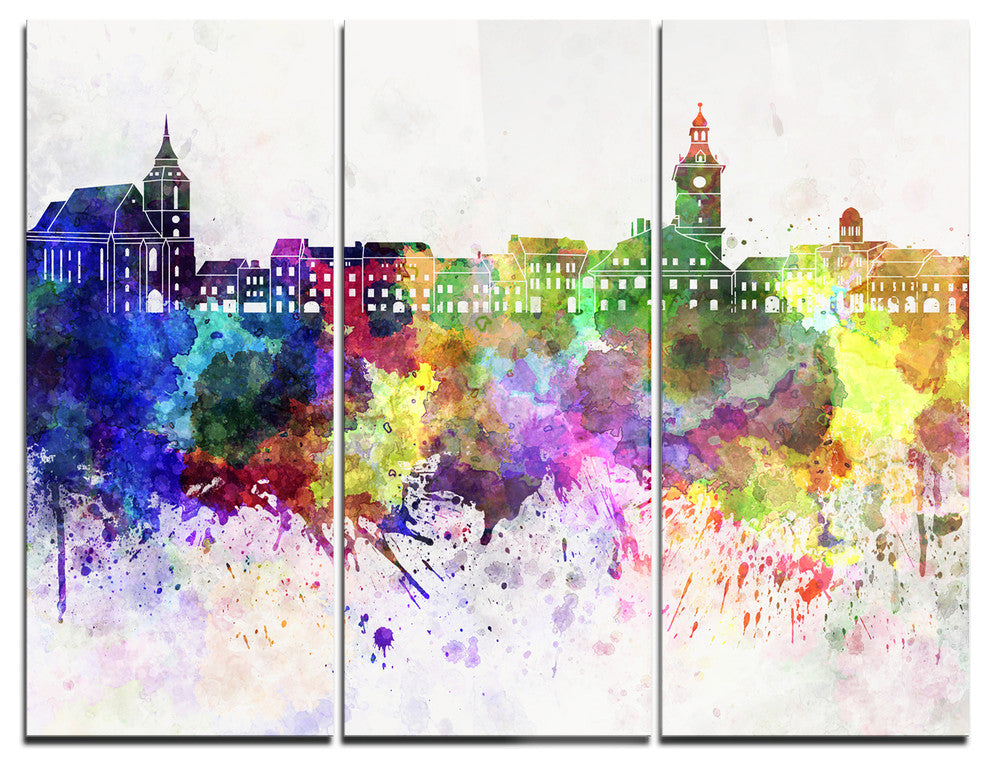 "Brasov Skyline" Glossy Metal Wall Art, 3 Panels, 36"x28"