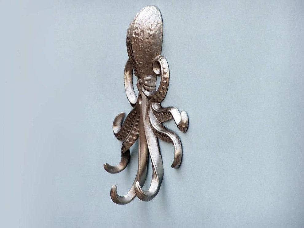 Brushed Nickel Wall Mounted Octopus Hooks 7"