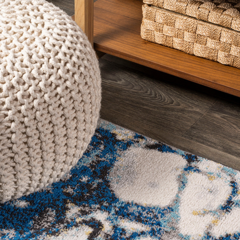 Pebble Navy and Gray Marbled Abstract Dark Gray/Blue Rug, Dark Gray/Blue, 8'x10'