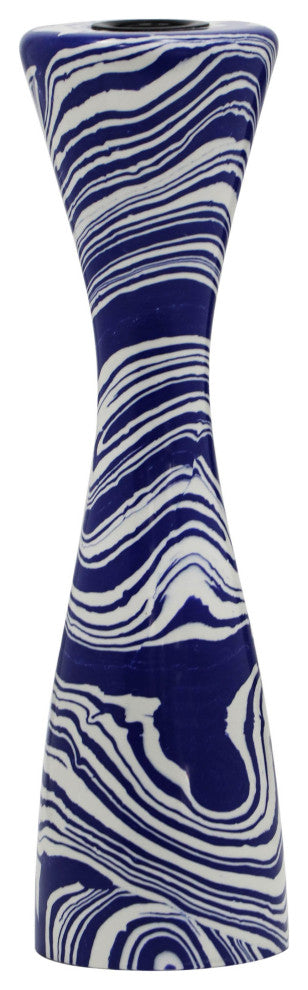 Serene Candlestick, Blue, White, Large