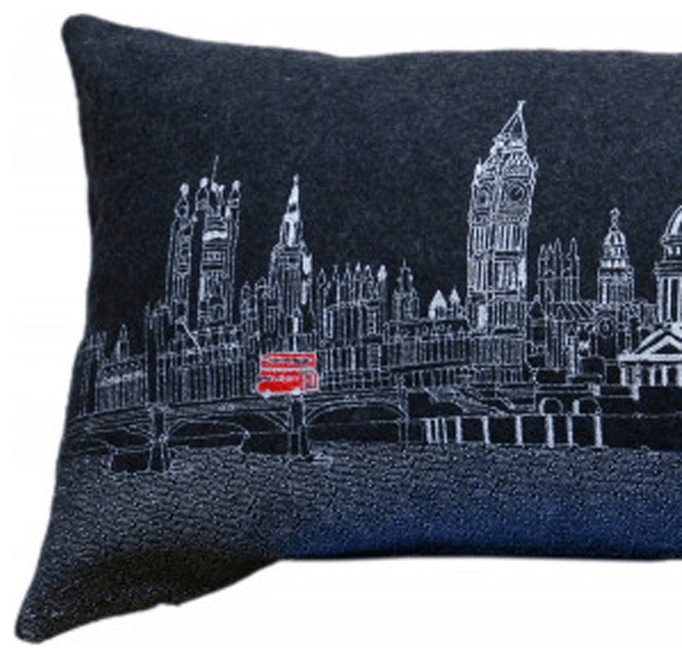 46" Black London Nighttime Skyline Lumbar Decorative Pillow