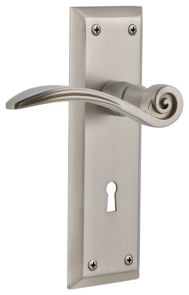 New York Plate With Keyhole Swan Lever, Satin Nickel, Passage, Non-Handed