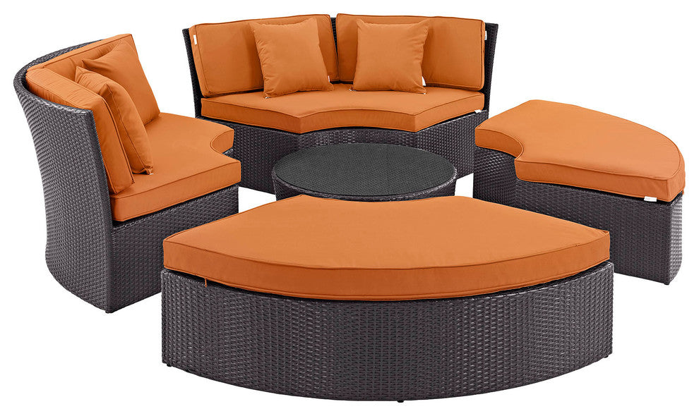 Convene Circular Outdoor Patio Daybed Set, Espresso Orange