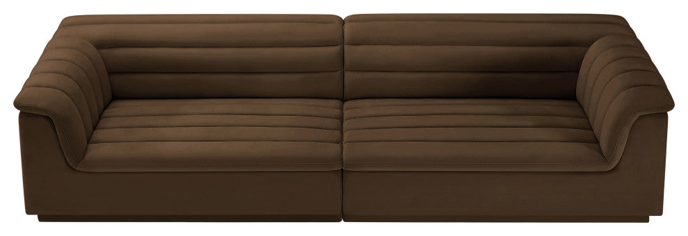 Cascade Upholstered Modular Sofa, Brown, Velvet, Straight Sofa