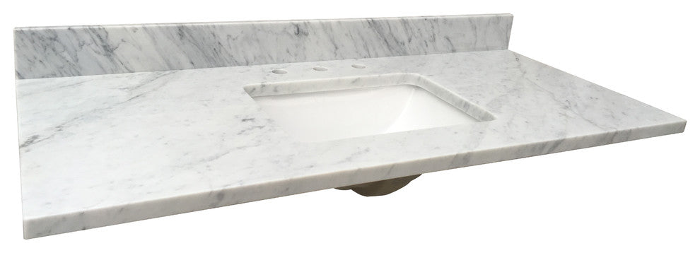 Carrara White Marble Top With Mounted Rectangular Ceramic Basin, 49"