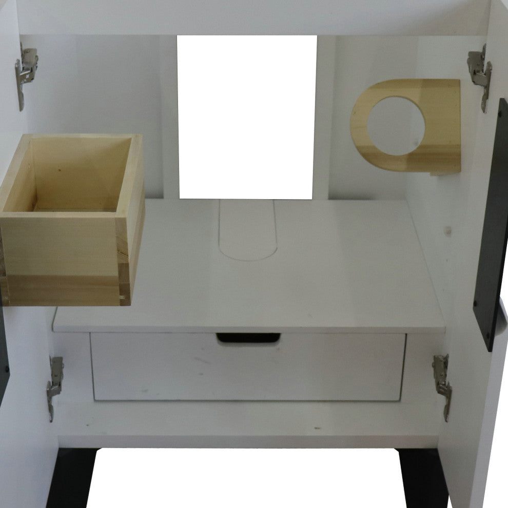 25" Single Sink Vanity, White Finish With Black Galaxy Granite And Round Sink
