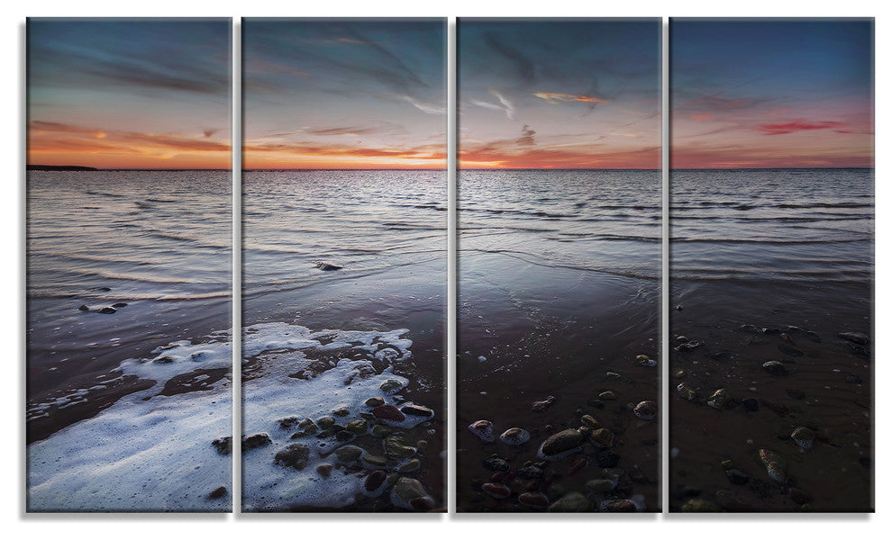 "Beautiful Sunset on Chudskoy Lake" Seascape Wall Art, 4 Panels, 48"x28"