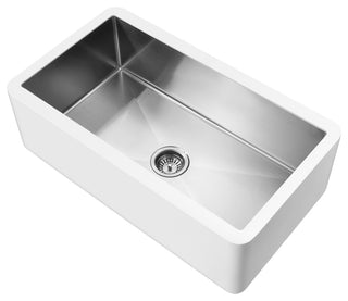 ANZZI Apollo Matte White Solid Surface Farmhouse 36" Single Bowl Kitchen Sink