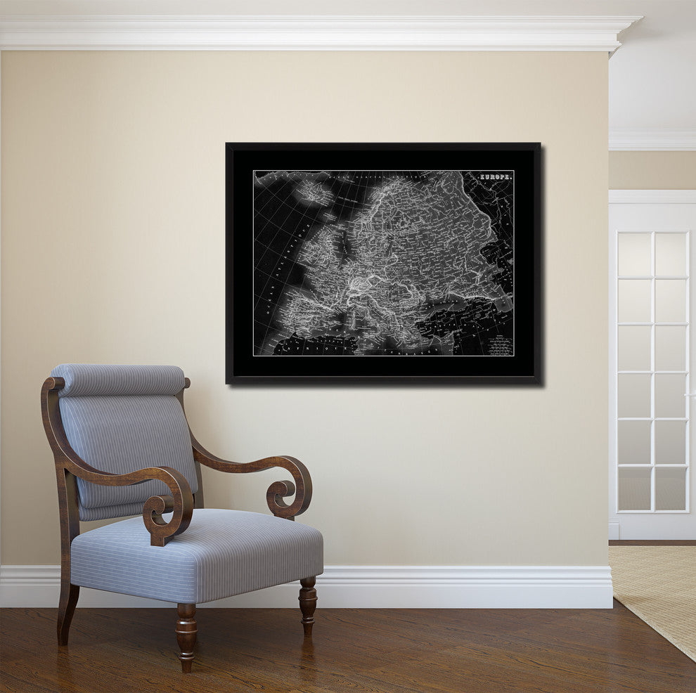 Europe Vintage Monochrome Map Canvas, 28"x37"
