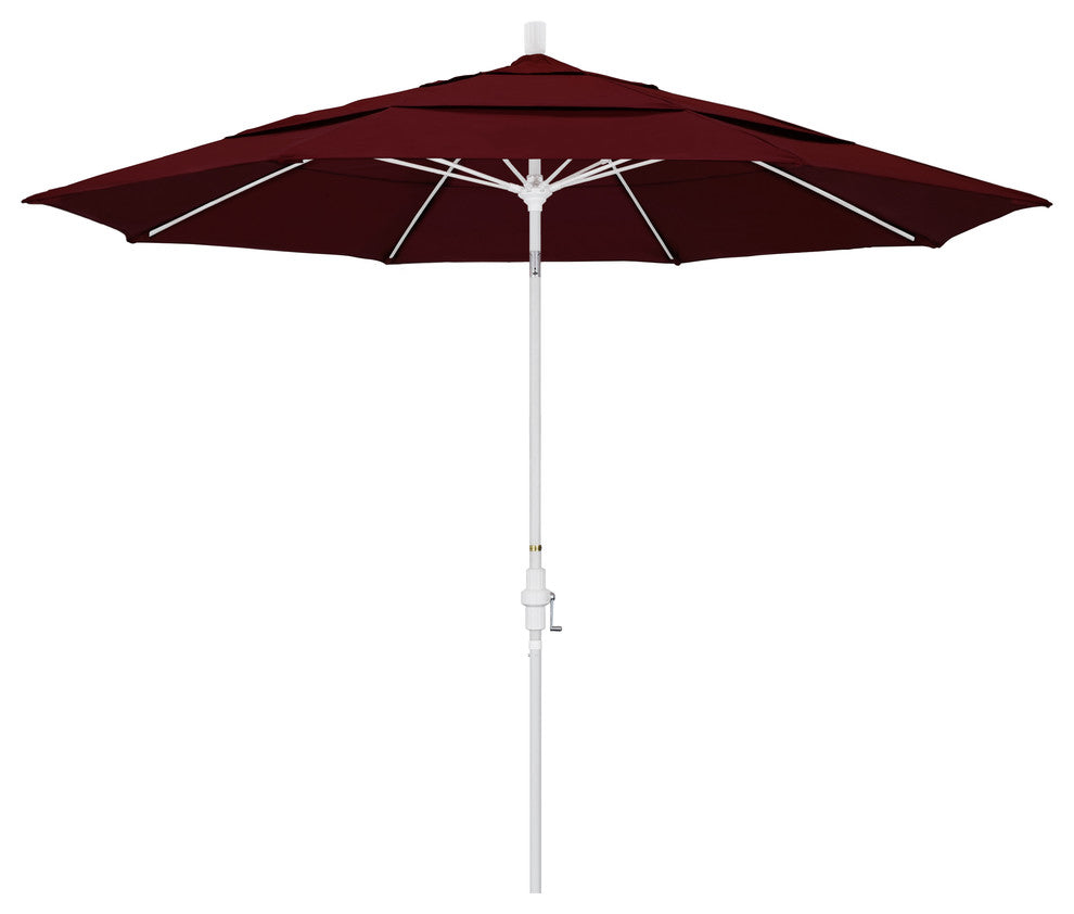 11' Matted White Collar Tilt Lift Fiberglass Rib Aluminum Umbrella, Pacifica, Burgundy