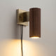 Tambo Wall Sconce - Dark Walnut Wood Finish, Weathered Brass, Dimmer, Dark Walnut