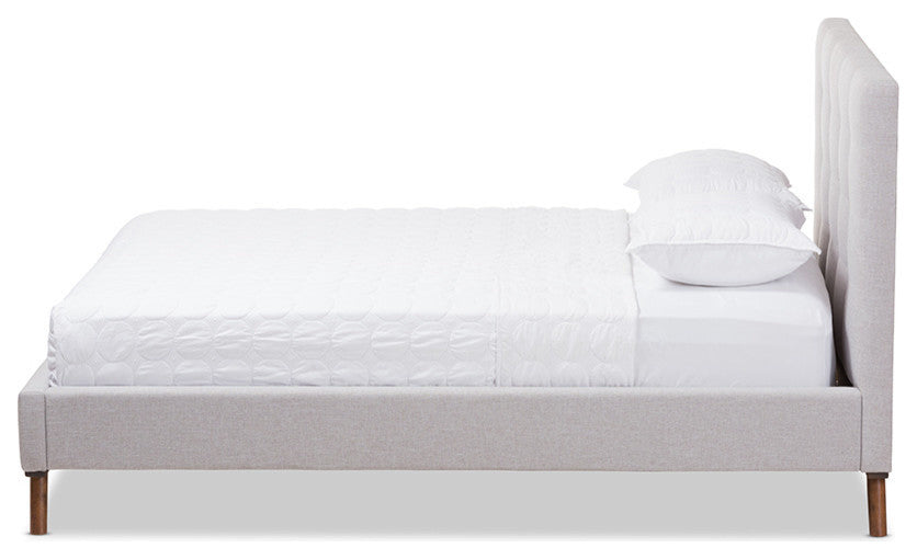 Valencia Mid-Century Modern Grayish Beige Fabric Full Size Platform Bed