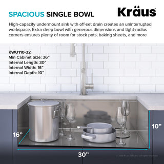 Undermount Stainless Steel Kitchen Sink With Garbage Disposal, 32" Kwu110-32