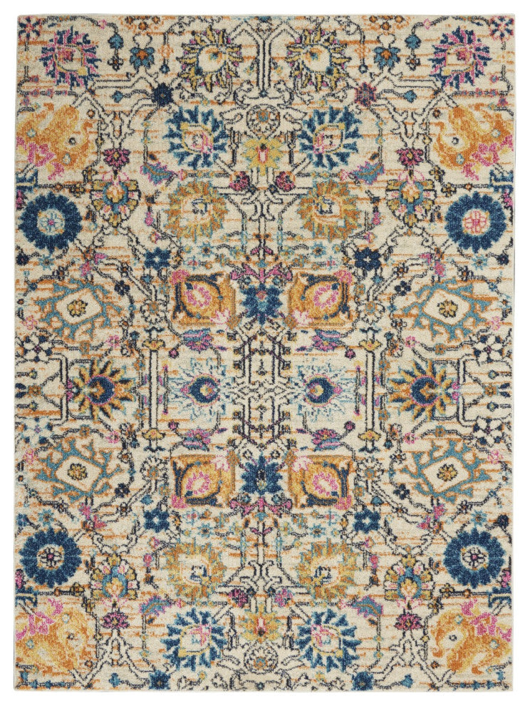 5' X 7' Orange And Ivory Floral Power Loom Area Rug