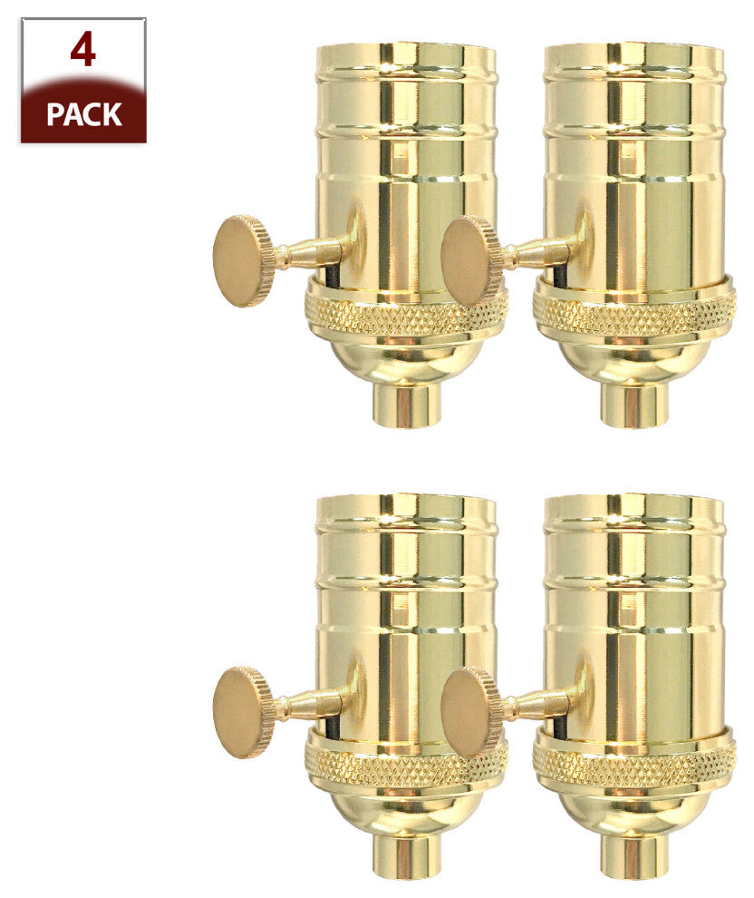 Royal Designs, Inc. On/Off Turn Knob Lamp Socket, Polished Brass, Set of 4