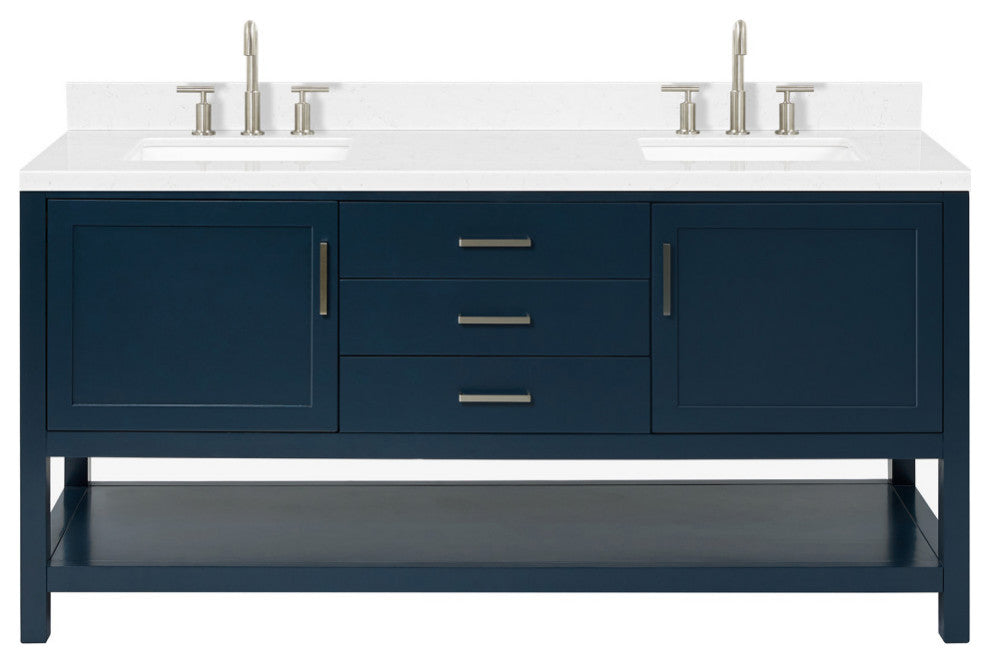 Ariel Bayhill 72" Double Rectangle Sink Bathroom Vanity, Carrara Quartz