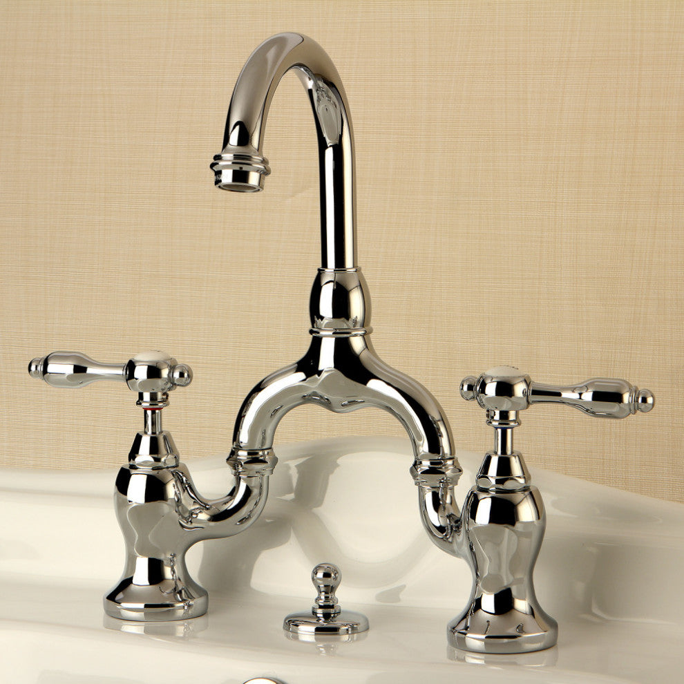 Kingston Brass Bridge Bathroom Faucet With Brass Pop-Up, Polished Chrome