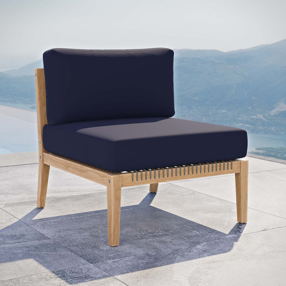 Clearwater Outdoor Patio Teak Wood Armless Chair, Gray Navy