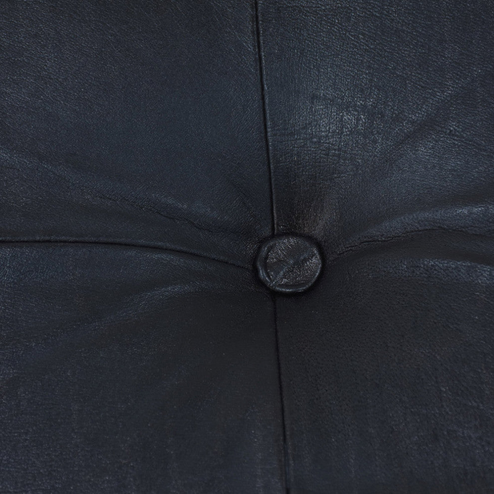Geometric Handmade Leather Pouf (Recycled Foam with Fibre Fill) Black, (Square)21x21x12