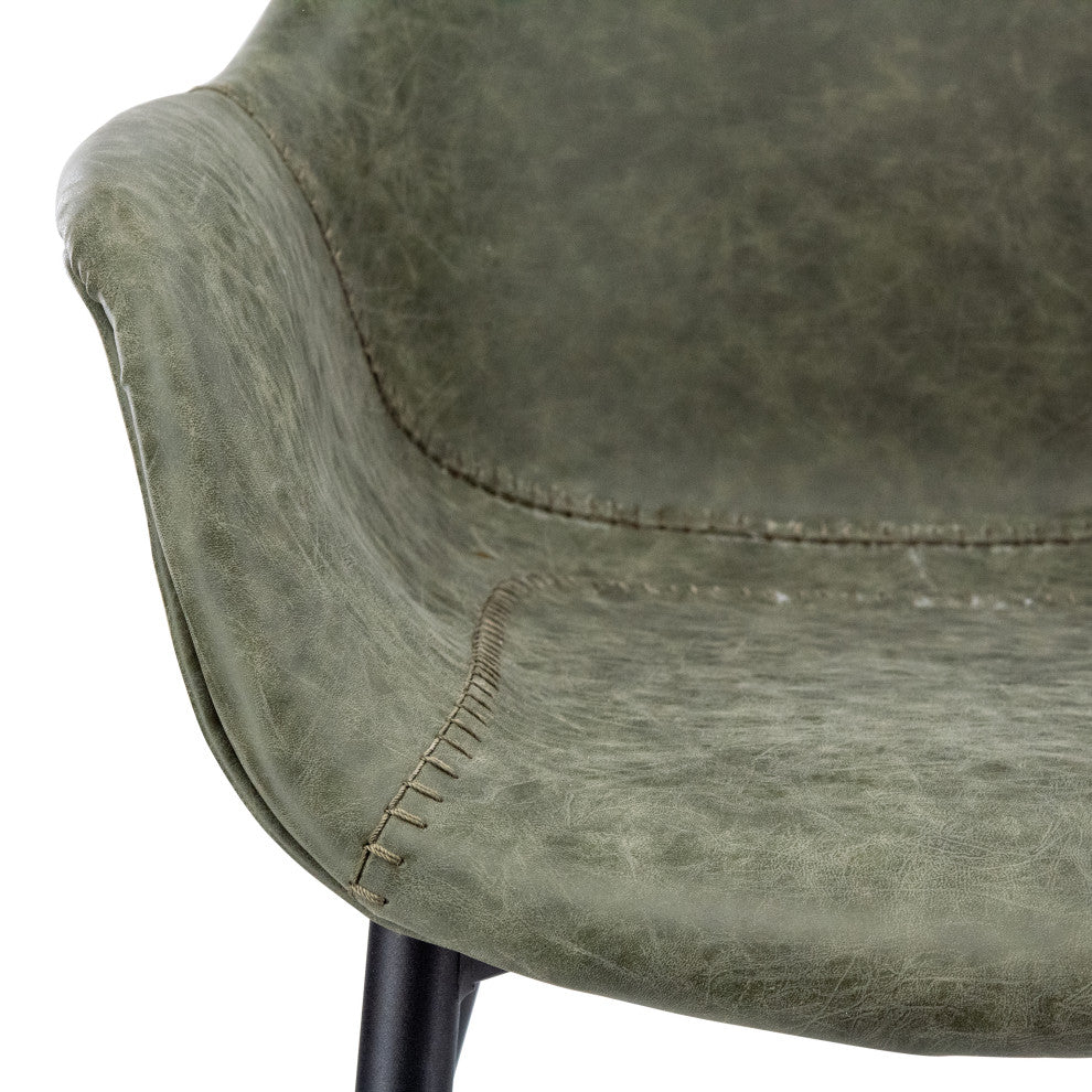 LeisureMod Markley Leather Dining Armchair With Metal Legs, Olive Green