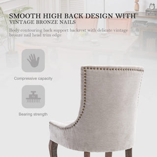 Upholstered Dining Chairs with Solid Wood Legs, Nailhead Trim, Set of 2, Grey