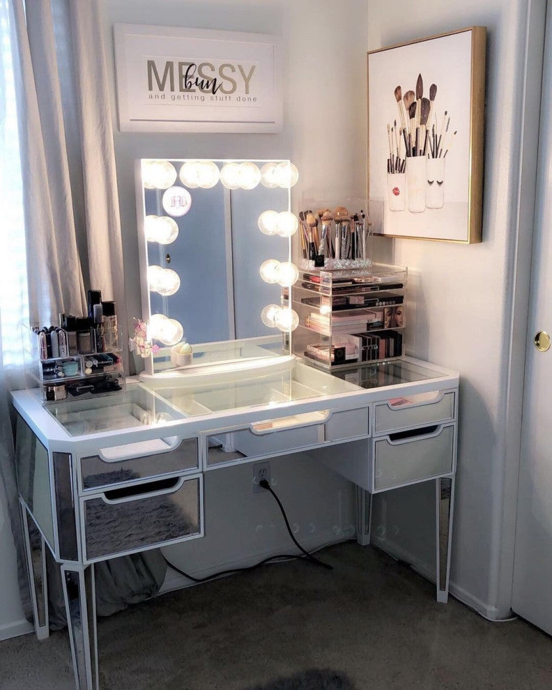 Hollywood Glow Vanity Mirror, Glossy White, Frosted Led Globe Bulbs